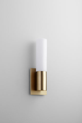 Buy aged-brass-with-matte-white-glass Magneta Outdoor (Damp) Sconce by Oxygen