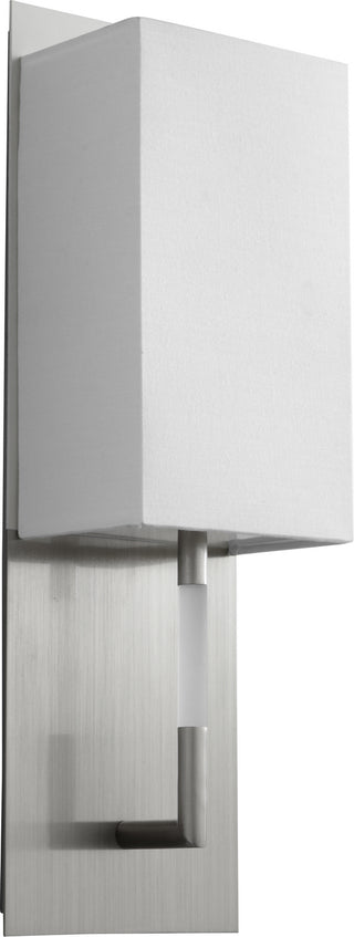 Buy satin-nickel-w-white-linen Epoch Outdoor (Damp) Sconce by Oxygen