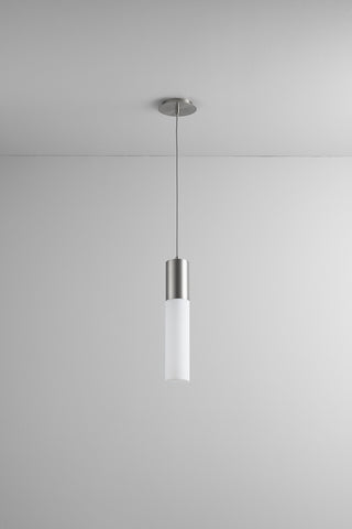 Buy satin-nickel-with-matte-white-glass-and-white-shade Magnum Outdoor (Damp) Pendant by Oxygen