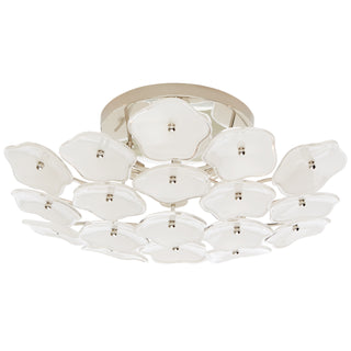Buy polished-nickel-with-cream-tinted-glass-glass-and-white-shade Leighton Outdoor (Damp) Flush Mount Ceiling Light by Visual Comfort Signature