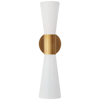 Buy hand-rubbed-antique-brass-with-white-glass-and-metal-shade Clarkson Sconce by Visual Comfort Signature