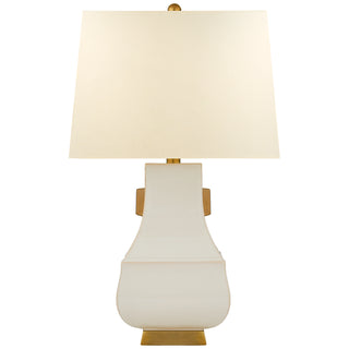 Buy ivory-with-burnt-gold-with-15-x-17-x-12-natural-percale-square-glass-and-natural-cream-shade Kang Jug Table Lamp by Visual Comfort Signature