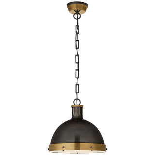 Buy bronze-with-antique-brass-with-frosted-acrylic-glass Hicks Outdoor (Damp) Pendant by Visual Comfort Signature