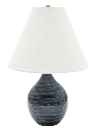 Buy scored-blue-gloss-with-cream-linen-hardback-glass Scatchard Table Lamp by House of Troy