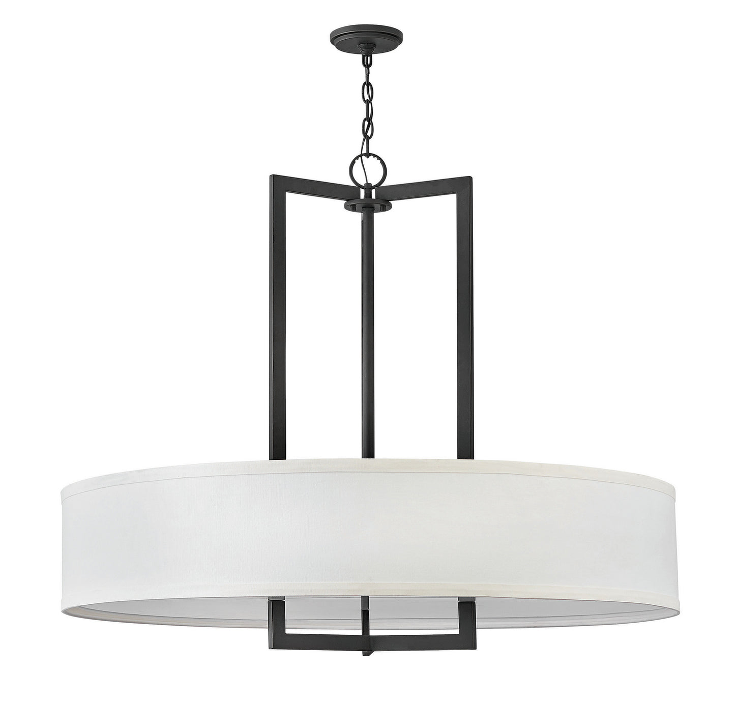 Hampton Chandelier by Hinkley – Lights: 9 Light (40.00"L x 40.00"W x 33.50"H) – Finish: Buckeye Bronze with Off-White Linen Hardback Glass and White Shade – Hinkley-3219KZ