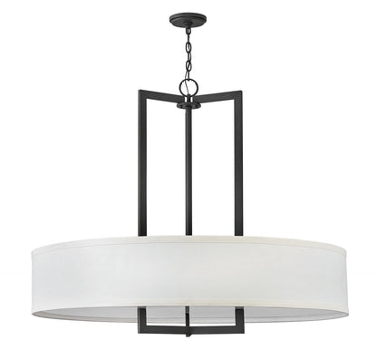Hampton Chandelier by Hinkley – Lights: 9 Light (40.00"L x 40.00"W x 33.50"H) – Finish: Buckeye Bronze with Off-White Linen Hardback Glass and White Shade – Hinkley-3219KZ