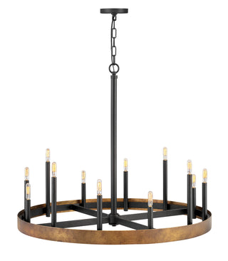 Buy weathered-brass-and-gold-shade Wells Chandelier by Hinkley