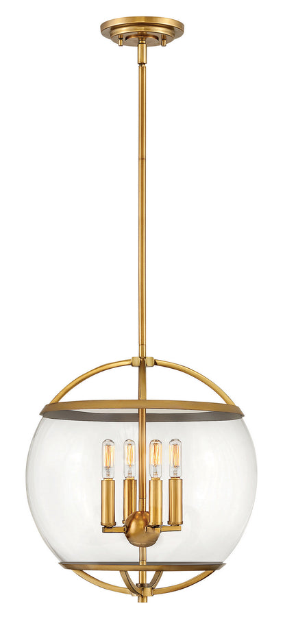 Calvin Pendant by Hinkley – Lights: 4 Light (15.00"L x 15.00"W x 16.25"H) – Finish: Heritage Brass with Clear Glass and Clear Shade – Hinkley-3934HB