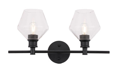 Gene Sconce by Elegant Lighting – Lights: 2 Light (19.10"L x 8.00"W x 10.20"H) – Finish: Black and Clear glass with Clear Glass – Elegant Lighting-LD2312BK