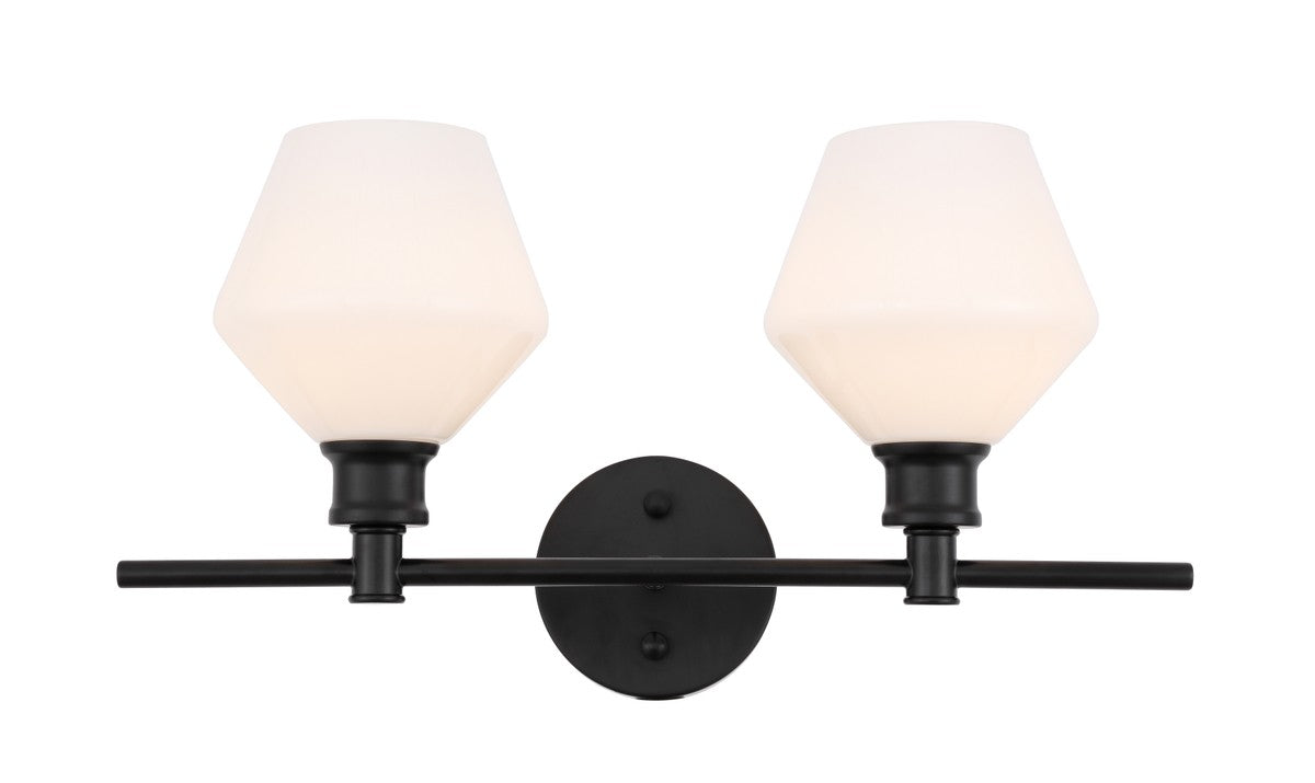 Gene Sconce by Elegant Lighting – Lights: 2 Light (19.10"L x 8.00"W x 10.20"H) – Finish: Black and Frosted white glass with Frosted White Glass – Elegant Lighting-LD2313BK