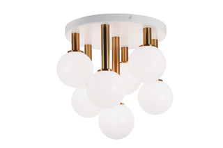 Buy aged-gold-brass-with-opal-glass-glass-and-white-shade Stellar Flush Mount Light by Matteo Lighting