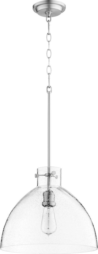 Buy satin-nickel-with-clear-seeded-glass-and-clear-shade Pendants Outdoor (Damp) Pendant by Quorum