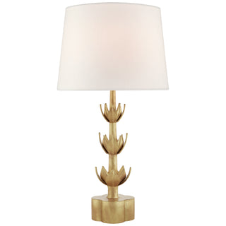 Buy antique-gold-leaf-with-14-5-x-16-5-x-12-5-linen-glass-and-natural-cream-shade Alberto Table Lamp by Visual Comfort Signature