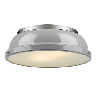 Buy pewter-with-gray-glass-and-white-shade Duncan Outdoor (Damp) Flush Mount Ceiling Light by Golden