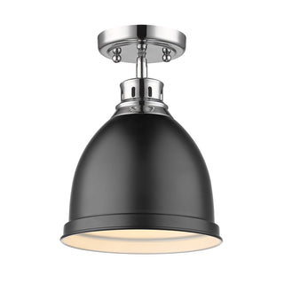 Buy chrome-with-matte-black-glass-and-black-shade Duncan Outdoor (Damp) Flush Mount Light by Golden