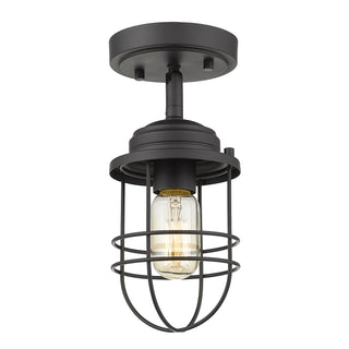 Buy matte-black-with-matte-black-glass Seaport Outdoor (Damp) Semi-Flush Mount Ceiling Light by Golden