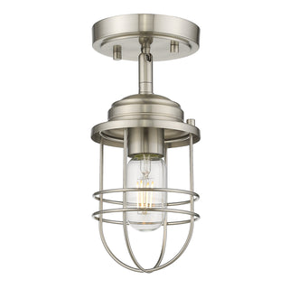 Buy pewter-with-pewter-glass Seaport Outdoor (Damp) Semi-Flush Mount Ceiling Light by Golden