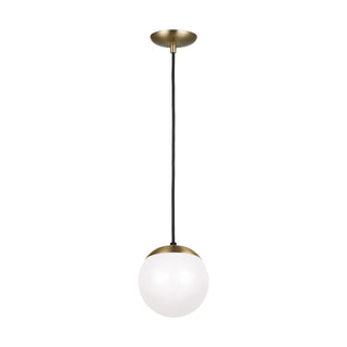 Buy satin-brass-with-smooth-white-glass Leo-Hanging Globe Outdoor (Damp) Pendant by Visual Comfort Studio