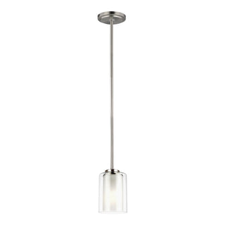 Buy brushed-nickel-with-satin-etched-glass-and-white-shade Elmwood Park Outdoor (Damp) Pendant by Generation Lighting