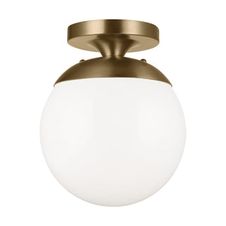 Buy satin-brass-with-smooth-white-glass-and-white-shade Leo - Hanging Globe Outdoor (Damp) Semi-Flush Mount Ceiling Light by Visual Comfort Studio