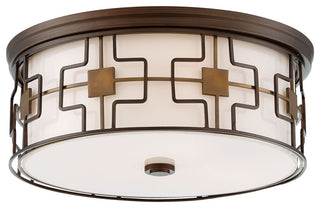 Buy dark-brushed-bronze-w-aged-bra-with-frosted-white-glass-and-white-shade Outdoor (Damp) Flush Mount Ceiling Light by Minka-Lavery