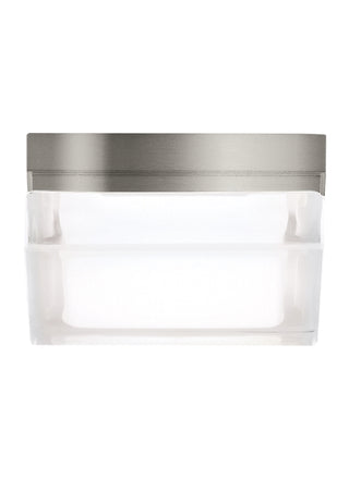 Buy satin-nickel-with-pressed-glass-into-a-square-glass-and-clear-shade Boxie Outdoor (Damp) Flush Mount Ceiling Light by Visual Comfort Modern