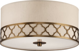 Buy weathered-brass-with-taupe-dupoini-fabric-shade-with-decorative-metal-band-glass Addison Flush Mount Light by Robert Abbey