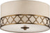 Weathered Brass with Taupe Dupoini Fabric Shade With Decorative Metal Band Glass