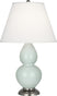 Celadon Glazed Ceramic w/Antique Silvered with Pearl Dupioni Fabric Shade Glass