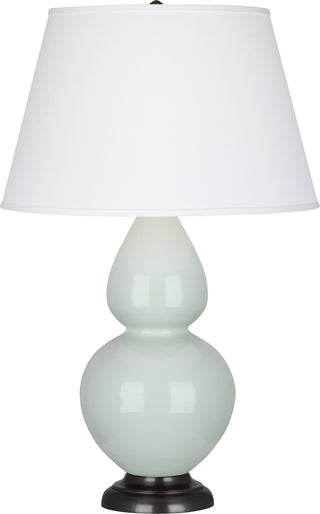 Buy celadon-glazed-ceramic-w-deep-patina-bronze-with-pearl-dupioni-fabric-shade-glass Double Gourd Table Lamp by Robert Abbey