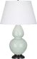 Celadon Glazed Ceramic w/Deep Patina Bronze with Pearl Dupioni Fabric Shade Glass