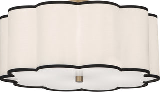 Buy aged-brass-with-scalloped-fondine-fabric-shade-with-black-contrasting-trim-glass Axis Flush Mount Ceiling Light by Robert Abbey