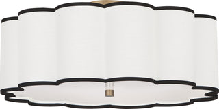 Buy aged-brass-with-scalloped-fondine-fabric-shade-with-black-contrasting-trim-glass-and-multicolor-shade Axis Flush Mount Ceiling Light by Robert Abbey