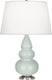 Celadon Glazed Ceramic w/Antique Silvered with Pearl Dupioni Fabric Shade Glass