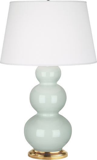 Buy celadon-glazed-ceramic-w-antique-natural-brassed-with-pearl-dupioni-fabric-shade-glass Triple Gourd Table Lamp by Robert Abbey