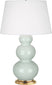Celadon Glazed Ceramic w/Antique Natural Brassed with Pearl Dupioni Fabric Shade Glass