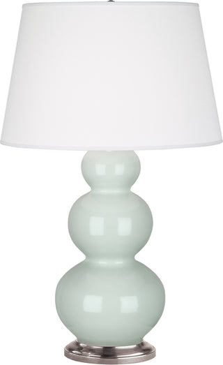 Buy celadon-glazed-ceramic-w-antique-silvered-with-pearl-dupioni-fabric-glass Triple Gourd Table Lamp by Robert Abbey