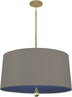 Modern Brass with Carter Gray Fabric Shade With Ink Blue Lining Glass
