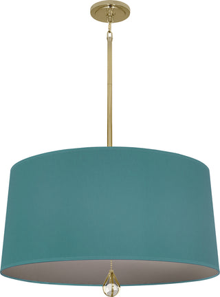 Buy modern-brass-with-mayo-teal-fabric-shade-with-carter-gray-lining-glass Williamsburg Custis Pendant by Robert Abbey