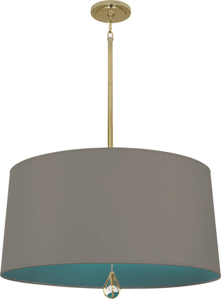Buy modern-brass-with-carter-gray-fabric-shade-with-mayo-teal-lining-glass Williamsburg Custis Pendant by Robert Abbey