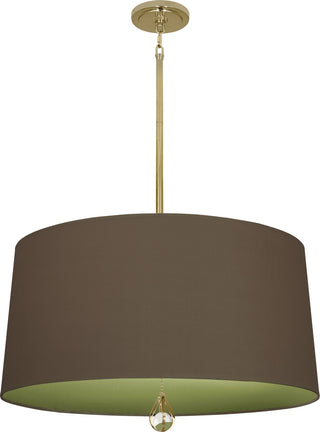 Buy modern-brass-with-revolutionary-storm-fabric-shade-with-parrot-green-lining-glass Williamsburg Custis Pendant by Robert Abbey