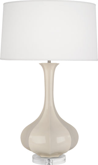 Buy bone-glazed-ceramic-with-pearl-dupoini-fabric-shade-glass Pike Table Lamp by Robert Abbey