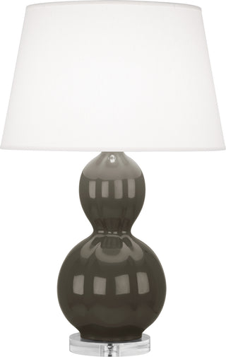 Buy gray-taupe-glazed-ceramic-w-lucite-with-pearl-dupioni-fabric-shade-glass Williamsburg Randolph Table Lamp by Robert Abbey