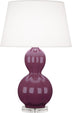 Deep Mauve Glazed Ceramic w/Lucite with Pearl Dupioni Fabric Shade Glass