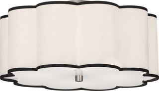 Buy blackened-antique-nickel-with-scalloped-ascot-white-fabric-shade-with-black-contrasting-trim-glass-and-multicolor-shade Axis Flush Mount Ceiling Light by Robert Abbey