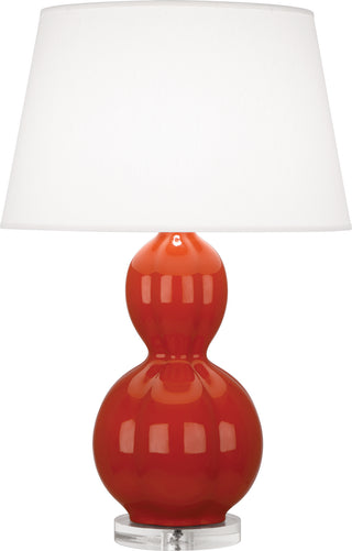 Buy rusty-red-orange-glazed-ceramic-w-lucite-with-pearl-dupioni-fabric-shade-glass Williamsburg Randolph Table Lamp by Robert Abbey