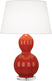 Rusty Red Orange Glazed Ceramic w/Lucite with Pearl Dupioni Fabric Shade Glass
