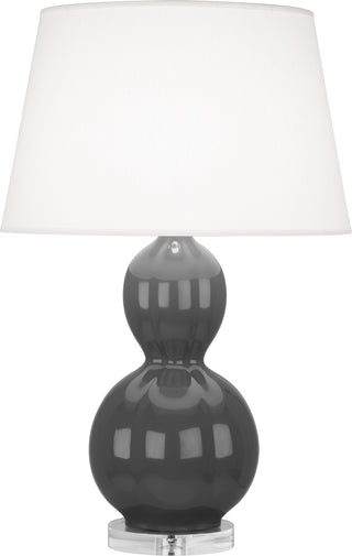 Buy dark-gray-glazed-ceramic-w-lucite-with-pearl-dupioni-fabric-shade-glass Williamsburg Randolph Table Lamp by Robert Abbey