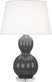 Dark Gray Glazed Ceramic w/Lucite with Pearl Dupioni Fabric Shade Glass
