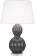 Dark Gray Glazed Ceramic w/Lucite with Pearl Dupioni Fabric Shade Glass